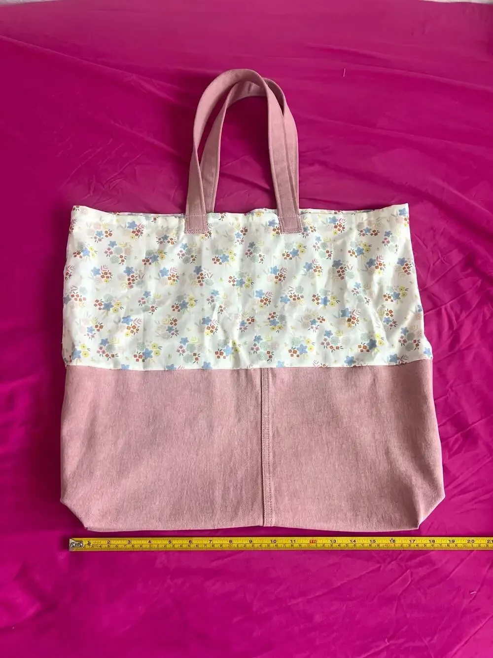 Handmade Cottagecore Pink Canvas and Floral Print Tote Bag